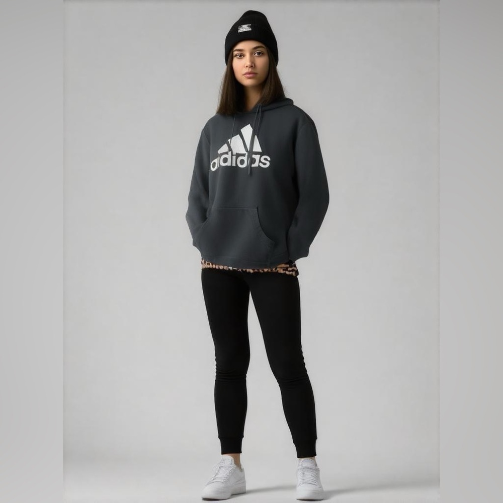 Adidas Essential Glitter Logo Hoodie Women’s Large Black Pullover Sweatshirt